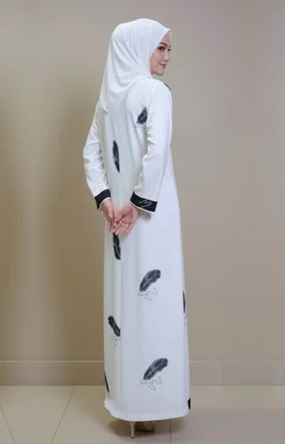 White Printed Abaya