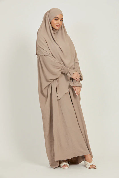 Soft CEY Snowy Abaya with Double Layer Khimar