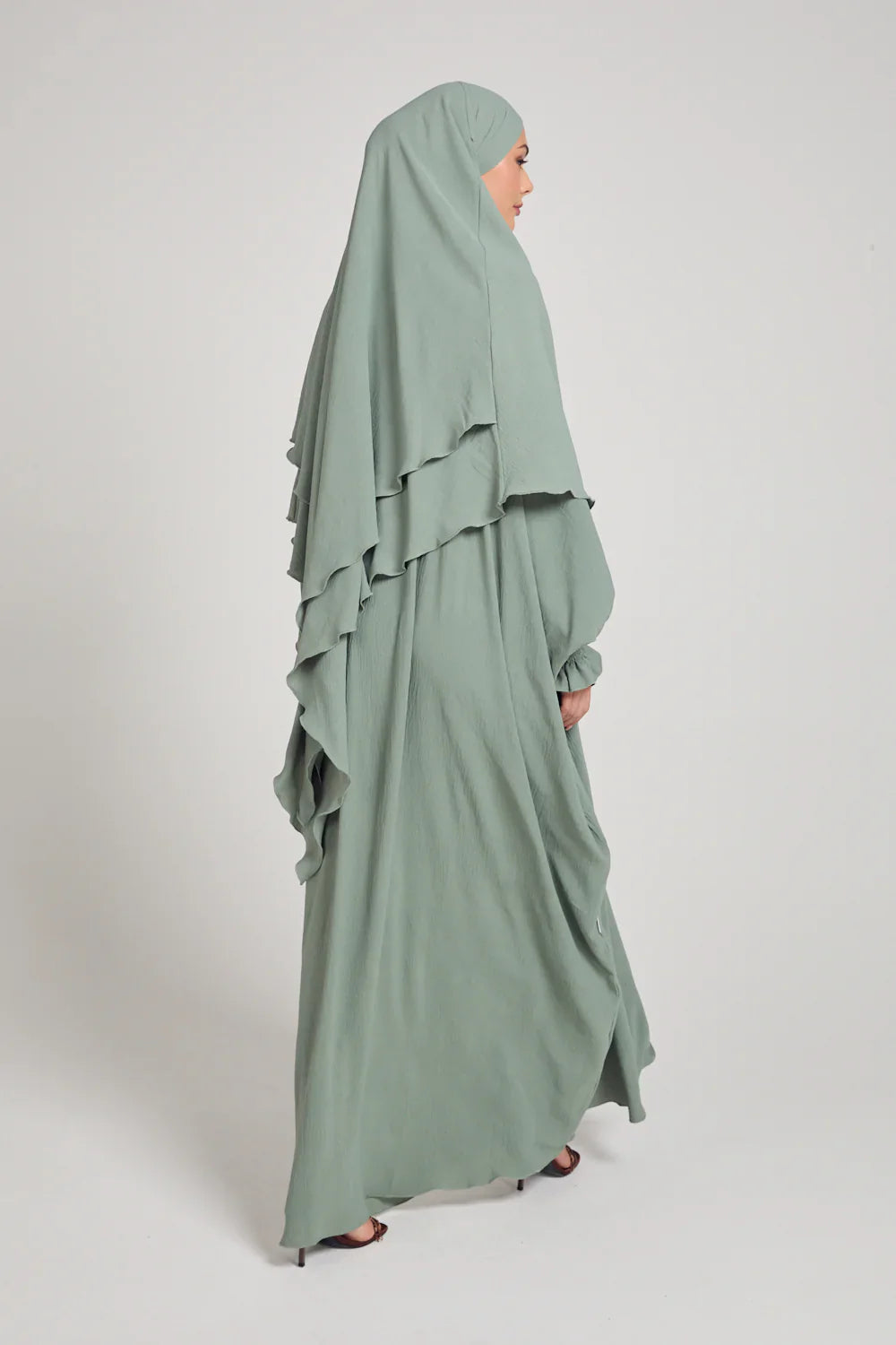 Soft CEY Snowy Abaya with Double Layer Khimar