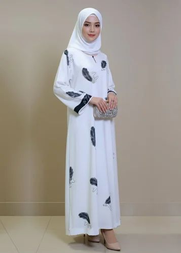 White Printed Abaya