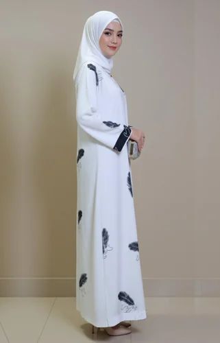 White Printed Abaya